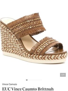 Vince Camuto Tan Braided Fringe Espadrille Wedge Sandals